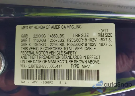 2018 Acura Rdx Advance from USA, damaged, VIN 5J8TB3H77JL005417